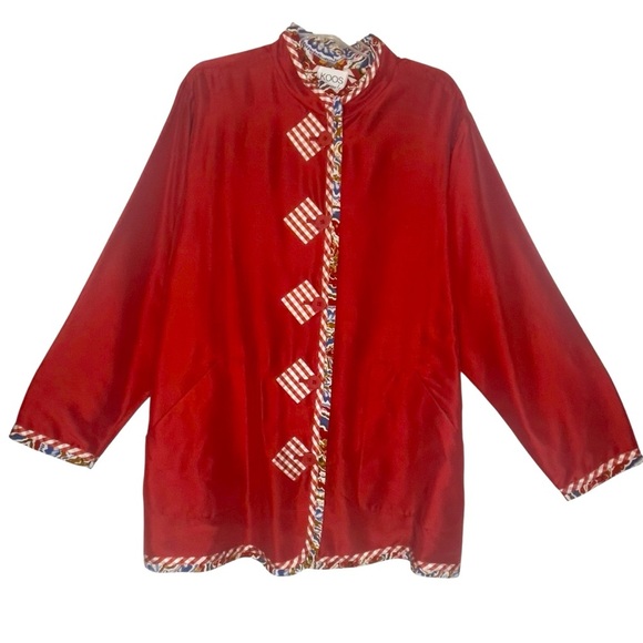 KOOS of Course! Reversible Silk Red Gingham & Bold Print Jacket Blazer 1X - Picture 1 of 13